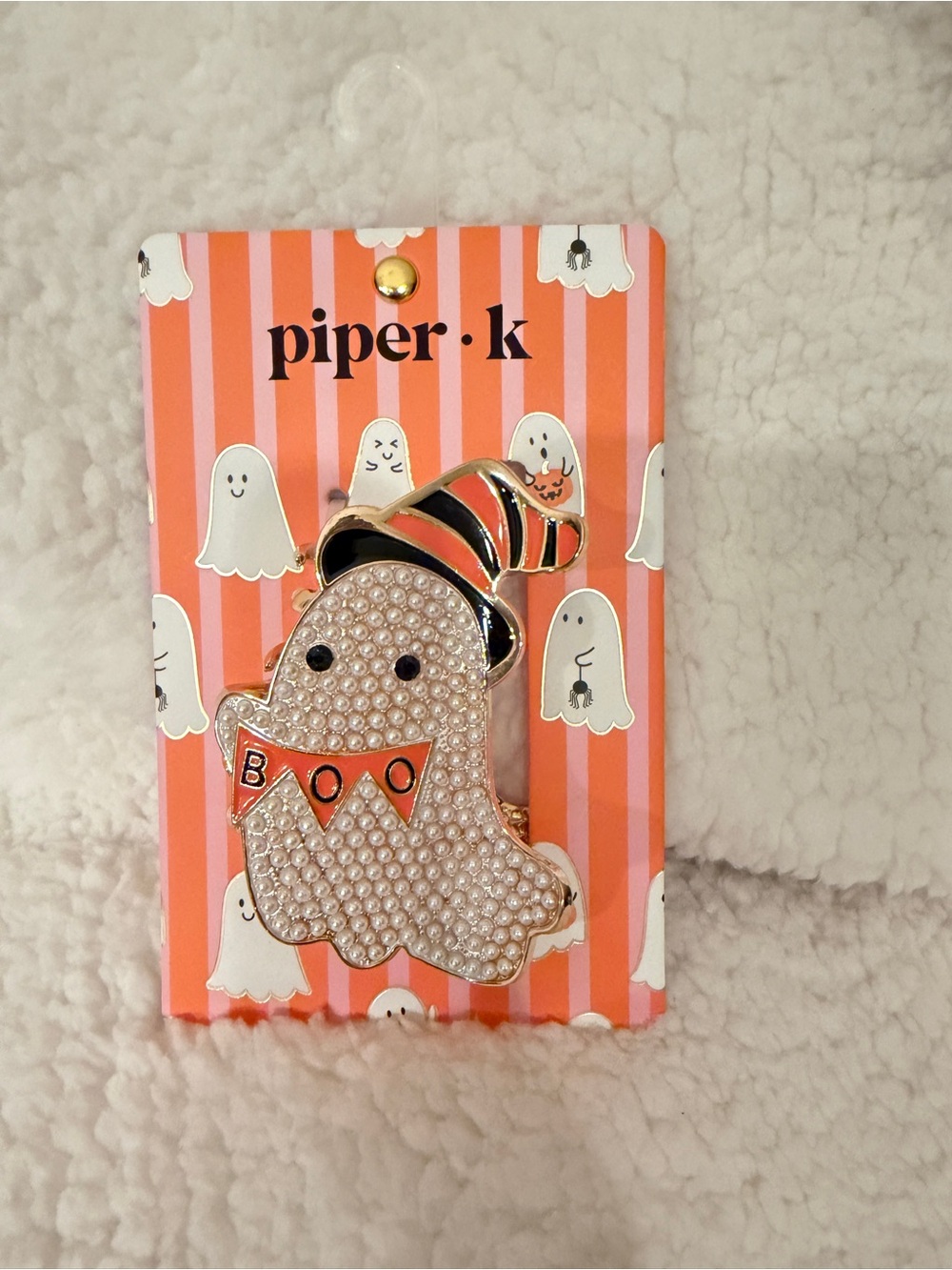 Piper K Pearl Ghost hair clip with Orange Hat -